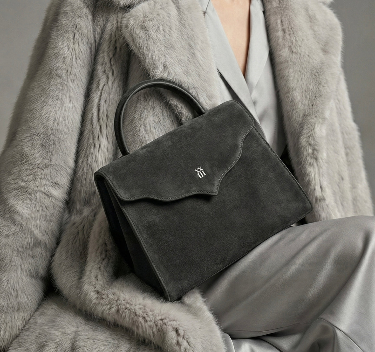 Grey Suede Scallop Tote