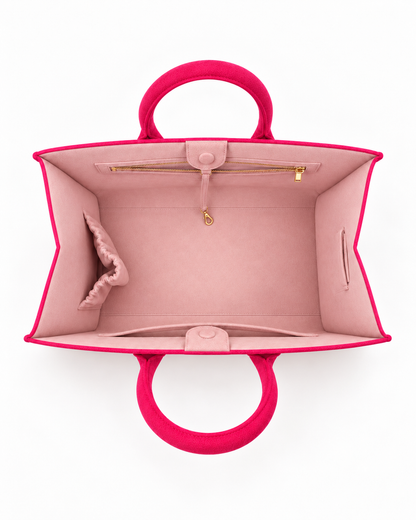 Pale-pink interior of the Margaux Mini 25 with gold-toned hardware