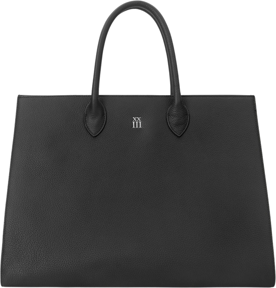 The Margaux black pebbled leather tote with silver XXIII logo